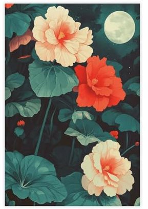 UTGN Moonlight Garden Begonia Botanical Canvas Poster per camera da letto Decorazione Paesaggio Decorazione Regalo 60 x 90 cm