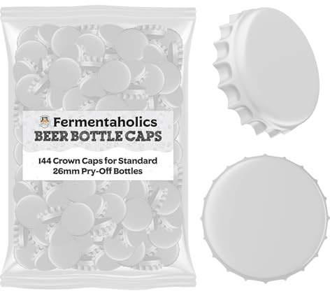 Fermentaholics White Beer Bottle Caps - 144 Count Oxygen Absorbing Bottle Lids – 26mm Crown Caps for Homebrewing Beer, Cider, Soda, DIY Crafts and more – Fits Standard American Pry-Off Bottles