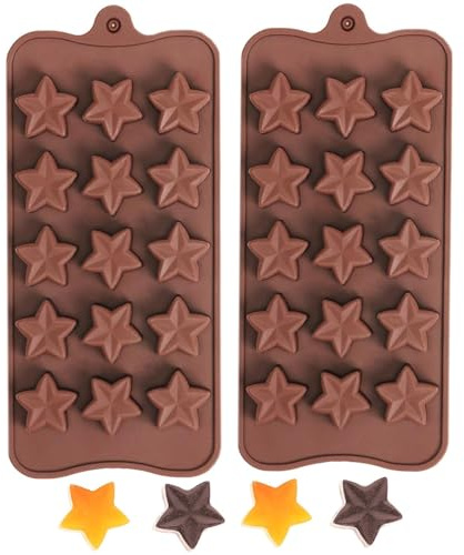 VELOKOVA Star Silicone Chocolate Mould 2PCS - 15-Cavity Non Stick Food Grade Mould for Homemade Chocolates, Wax Melts, Soap & Candy | Reusable Baking Moulds for Cake Toppers, Ice Cubes & Fondant