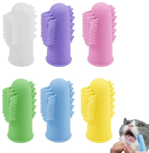 GNALIA 6 cepillos de dientes para perros, cepillos de dientes de 360° para dedos, cepillos de dientes de silicona para limpieza dental de perros, cachorros, gatos y animales pequeños