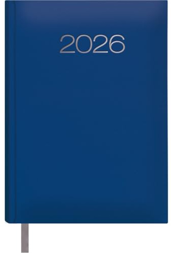 Dohe - Dagbok 2026 – Dagsida, A5-storlek (14 x 20 cm), mjukt hårt konstläder, 12 månader januari till december, årlig spansk planerare med bokmärke - Lissabon blå