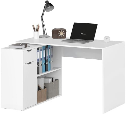 HOMCOM Eckschreibtisch Computertisch mit Schublade 120 x 96 x 75 cm Weiß