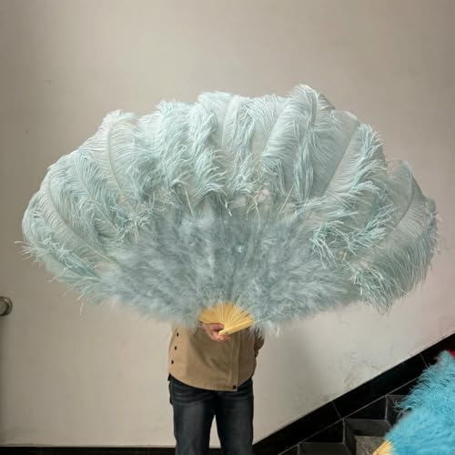 Grand éventail en plumes d'autruche vert olive, pliable, pour photographie, spectacle, danse, décoration de fête de mariage, couture, 130 cm, bleu clair, 100 cm, 1 paire (deux)