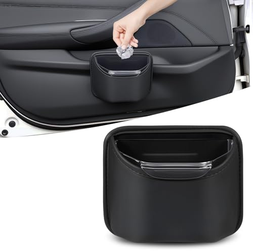 BLINGOOSE Klein Auto Mülleimer für die Seitentür Rücksitz PU Leder Lecksicher Auslaufsicher Herausnehmbares Futter Clip On Tür Auto-Abfalleimer Mehrzweck Aufbewahrungsbe Hälter 0.8 Liter 1 Stück