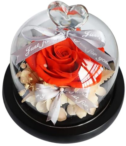 BESPORTBLE Décoration Rose Éternelle sous Cloche en Verre Base Stable Ornement Romantique Saint-Valentin Fleurs Immortelles Présentées en Coffret Unique Couleur Couleur Aléatoire