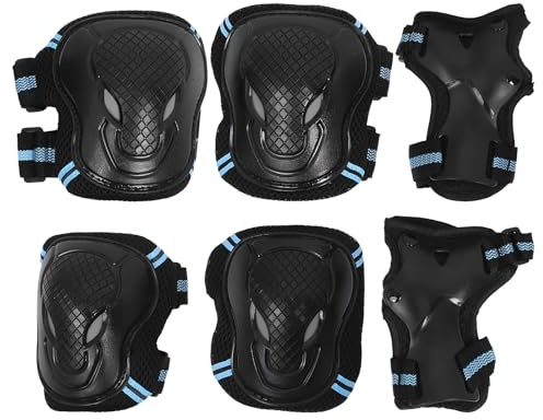 KESYOO Kit de protection pour sports de plein air, coudière, protège-genoux et protection des mains, taille S pour 20-40 kg, couleur noire et bleue, Set résistant pour cyclisme, skateboard