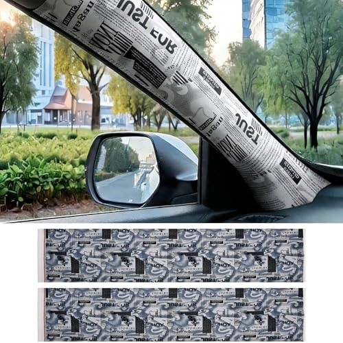 Blueshyhall 2 Stück Auto Aufkleber Innen mit Zeitungs-Motiv für A-Säulen B-Säulen, 50 x 150 cm Autofolie Wrapping Folie Selbstklebend Auto Innenraum Dekofolie aus Stoff, Dekorstreifen klebeband