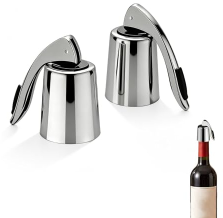 Zyrtkeriom - Lote de 2 tapones de vino con boquilla para vino, acabado plateado, conservación y servicio de vino, adecuados para todas las botellas de vino