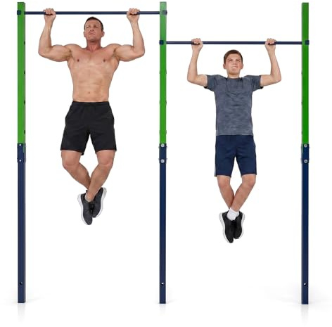 COSTWAY Outdoor In-Ground Pull Up Bar Station, Heavy Duty Metal Chin Up Bar with 5 Adjustable Heights and 2/3 Ground Anchors, Single/Double Free Standing Fitness Equipment