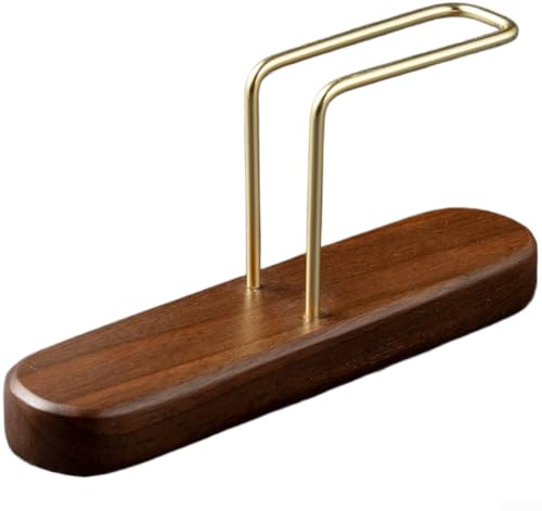 NEIQIUWING Kaffefilterhållare med träaccent V-design för handinfusion filterpapper platsbesparande organisatör stativ naturligt utseende kökshjälp guld mått 14 x 3,5 x 7,5 cm (Walnut Wood Style)
