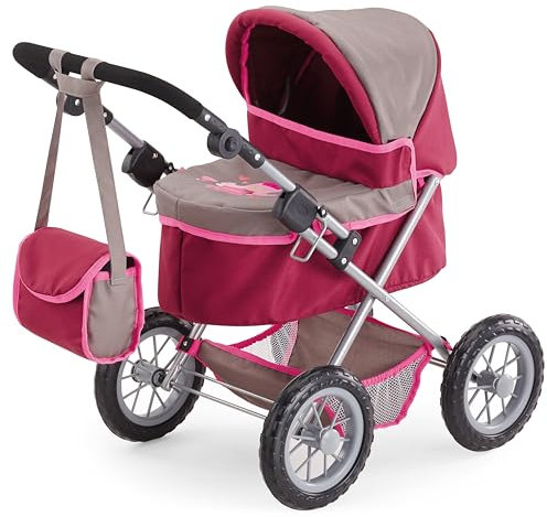 Bayer Design 13078AA Puppenwagen Trendy, höhenverstellbar, zusammenklappbar, mit Umhängetasche und integriertem Einkaufskorb, 67 x 41 x 67 cm, Grau/Pink