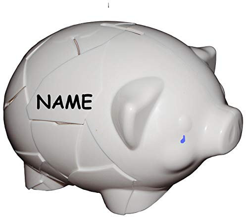alles-meine.de GmbH Spardose repariertes Sparschwein - incl. Namen - stabile Sparbüchse aus Kunststoff - traurig mit Träne - in weiß - auch zum Bemalen ! - Geld Schwein zersc..