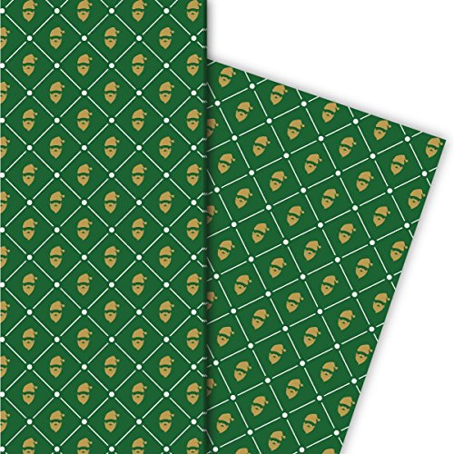 Kartenkaufrausch Grafisches Designer Weihnachtspapier, Geschenkpapier Set zu Weihnachten mit Weihnachtsmann Silhouetten, grüne Geschenkverpackung, DIY Projekte, Basteln, 4 Bogen, 32 x 48cm