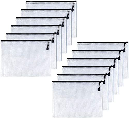 Oaimyy Dokumententasche B5,12 Stück Dokumententaschen mit Reißverschluss, Mesh-Kunststoff-Reißverschlusstaschen für Dokument, Büro, Schule, Papier, Dokumente, Hausaufgaben, Kosmetik(Schwarz)