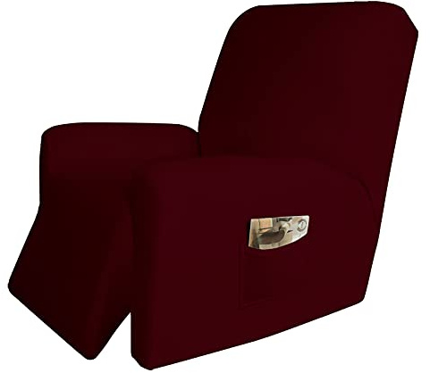 Easy-Going 4 Pieces Microfiber Stretch Recliner Slipcover – Spandex Soft Fitted Sofa Couch Cover, Washable Furniture Protector with Elastic Bottom for Kids, Pet(Recliner, Wine)