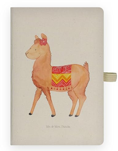 Mr. & Mrs. Panda DIN A4 Baumwoll Notizbuch Alpaka Stolz - Geschenk, Mit Stoffeinband, Lama, Planer, Tagebuch, Kariert