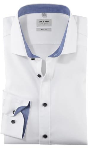 OLYMP Hemd Level 5 Five Body Fit, Gemustert, Langarm 64cm, Comfort Stretch, Royal Kent Kragen