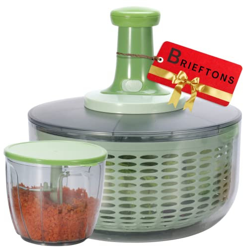 Brieftons Salad Spinner and Chopper: Large 6-Litre Lettuce Greens Vegetable Washer Dryer, with Bonus 0.9-Litre Veggie Chopper Mixer, Compact Storage, Easy Push Operation for Quick Veggie Prepping