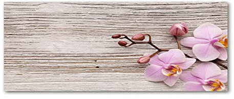 Tulup Glas-Bild Wandbild aus Glas - Wandkunst - Wandbild hinter gehärtetem Sicherheitsglas - Dekorative Wand für Küche & Wohnzimmer 125x50 - Blumen & Pflanzen - Orchidee auf Holz - Beige