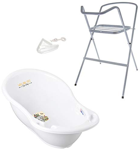 Baignoire bébé thermomètre intégré 86 cm Blanc Elephant Avec pied et tuyau