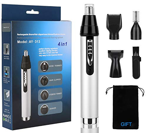 QKURT USB 4 in 1 Ear and Nose Hair Trimmer, Safely Painless Personal Grooming Kit for Men and Women, Waterproof Beard Trimmer for Easy Clean