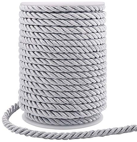 5mm Macrame Cord, 60 Feet Thick Twisted Cord Trim Rope for Curtain Tieback, Gift Bags Rope Handles, Handbags Handles and DIY Craft Making (Silver)