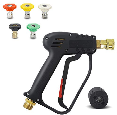 DERASL 4000PSI High Pressure Washer Gun with 5 1/4 inch Water Quick-Connect Nozzles,M22 14MM Hose Connector & Karcher Quick Connector, Cleaner Gun Car Wash Water Gun for Car Washer Cleaning