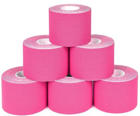 Tape Kinesiologico SPORTHERAPY: Allevia Contratture e Tensioni Muscolari - 90% Cotone, Non Contiene lattice - Certificato Dispositivo Medico | 5CM X 5M (Fucsia 6PZ)