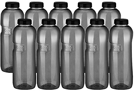Kavodrink 10 x Tritan Trinkflasche 1,0L Wasserflasche schwarz Sportflasche BPA frei Flasche 1000ml