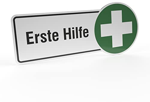 Betriebsausstattung24® Hinweisschild Erste Hilfe | Aluminium- Verbundplatte (BxH): 30,0 x 13,0 cm | Befestigungsart: Zum Verkleben oder Verschrauben | Erste Hilfe Kennzeichnung