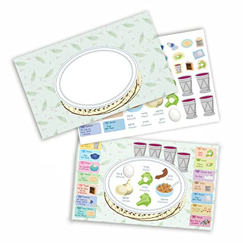 jewFadz Pack of 12 Pesach Stunning Seder Plate &Beautiful Steps Reusable Sticker Scenes – Best Traditional Passover Creativity Learning Gift for Kids & Adults