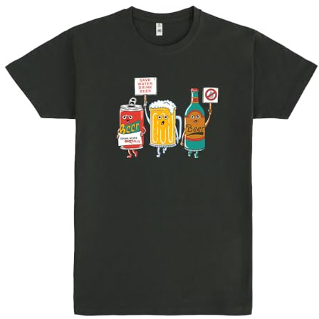 Pampling Camiseta de Manga Corta, 100% Algodón, Ropa Unisex para Hombre y Mujer, Serigrafiada con Cuello Redondo y Corte Recto, Color Gris (Save Water Drink Beer, M)