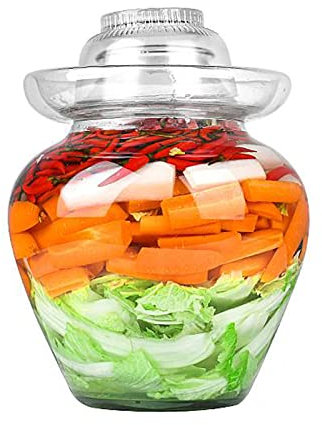 BIASTNR Glass Pickle Jar with Lid Fermenting Jar, 5L Large Capacity Fermenting Kit Crock with Water Seal Airlock Lid, Thickning Fermentation Crock for Pickling Kimchi