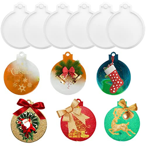 6 Stück Weihnachtsharz-Formen Silikon, Epoxidharz-Formen Silikonformen für Epoxidharz, runde Silikonformen Weihnachts-Silikonform für Weihnachtsbaumdekorationen, DIY-Handwerk, Schlüsselanhänger