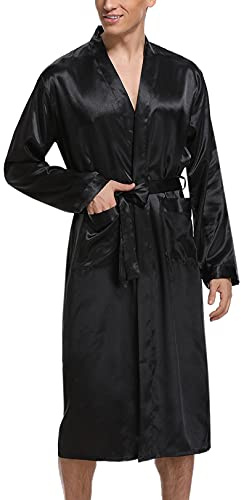 Irdcomps Peignoir Homme Satin Peignoir de Bain Hommes Robe de Chambre Kimono Japonais Col V Chemise de Nuit Robe avec Ceinture Vêtements De Nuit