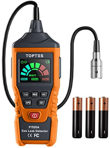 PT520A Natural Gas Detector, Gas Leak Detector with 43.5cm Gooseneck, Locates Sources Like Methane, Propane and Butane for Home and RV (Includes Battery x3) - Orange