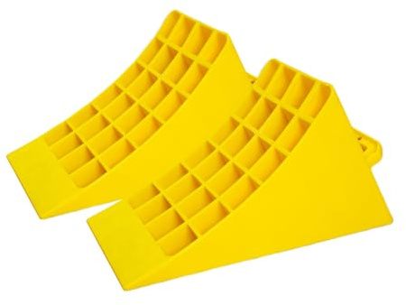 Heavy Duty Wheel Chock with Handle | 45x 25CM Plastic Wheel Stop - Yellow | Portable Non-slip Parking Block | Honeycomb Tire Chock for Cars, Commercial Vehicles, Trucks (2 Pcs Set)