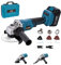 KATSU FIT-BAT 21V Amoladora Angular Inalámbrica Brushless 115mm 125mm Motor sin Escobillas con 3,0 Ah Batería y Accesorios de Adaptador Multiherramienta Oscilante para Cortar Pulir