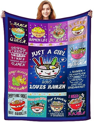 Anime Ramen Blanket Soft Lightweight Cartoon Ramen Flannel Throw Blankets Bed Bedding Christmas Birthday Gifts for Teen Girls Boys Kids Women Adults 80x60