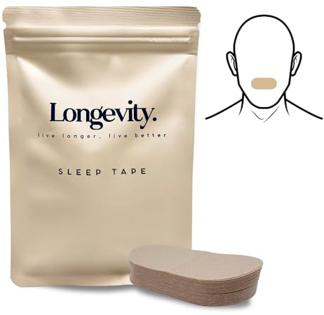 Longevity Sleep Tape, 30 Strips (Beige) | Dermatlogically Tested Mouthtape, Supports Nasal Breathing, Reduces Snoring, 95% Cotton, Rayon-Free Mouth Tape for Sleeping