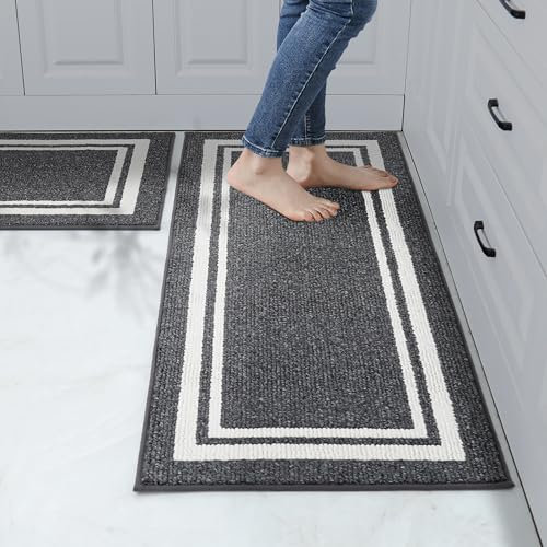 COSY HOMEER Alfombra Cocina Antideslizantes Lavables 61 x 90 CM + 61 x 152 CM, Set de 2 Unidades, Tapete Cozinha Lavable a Máquina, Resistente a la Suciedad, Gris