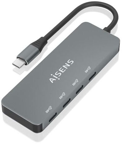 AISENS - A109-0695 - Hub USB 3.2 Gen2 10G USB-C, USB-C/M-4XUSB-C/H, Gris, 15Cm