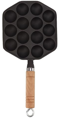 Tyenaza Takoyaki Grill Pan, 14 Holes Excellent Heat Conductivity Cast Iron Multifunctional Good Thermal Insulation Octopus Ball Grill Pan for Kitchen Small Desserts