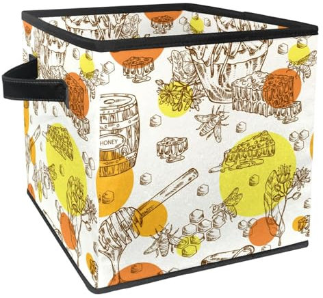 VAPOKF Boîte de rangement pliable en tissu cube avec poignées pour jouets, vêtements, livres, placard, chambre, maison – Pot à miel d'abeille et nid d'abeille