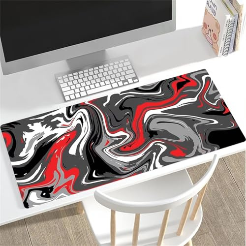 Yoonqun Große Gaming Mauspad 600x400x3mm mit genähten Rändern,rutschfeste Naturkautschukunterlage,Verbessert Präzision und Geschwindigkeit,Schreibtischmatte für Gamer Büro & Zuhause Grau Rot Schwarz