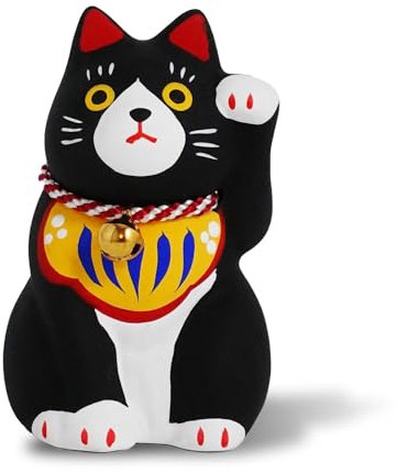 COTONOHA Maneki-Neko Lucky Cat, 2.7 Inches | Hand-Painted Ceramic Fortune and Prosperity Talisman | Artisan Crafted Desk and Room Decor | Made in Japan (Black)