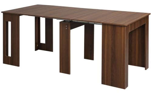HOMCOM 23.6in-70.9in Table à Manger Extensible 6-8 pers. Brun Clair | Table de cuisine rectangulaire gain de place, pour petits espaces, salle à manger, cuisine, salon