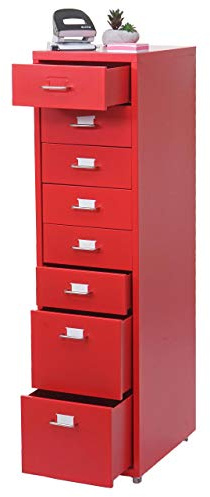 Mendler Rollcontainer Boston T851AM 110x28x41cm - rot | Schubladenschrank, Stahlschrank, 6 Schubladen