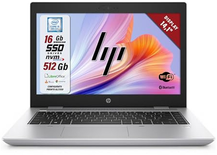 HP Probook, Pc Portatile Notebook intel core i5-8265u 1,6Ghz 4 Core, Display HD da 14.1, Ram 16Gb, SSD 512 Gb, Wi-Fi, Libre Office (Ricondizionato)