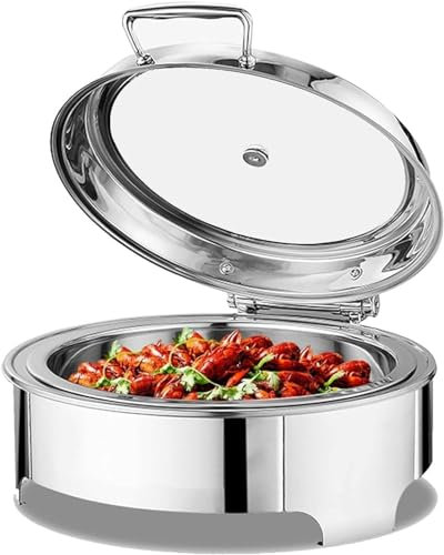 XARONF 6L Round Chafing Dish Buffet, Stainless Steel Food Warmer For Catering Buffets, Electric Chafing Dish Buffet Warmer Sets For Party, Hydraulic Lid